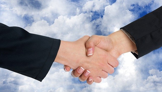 handshake, shaking hands, clouds