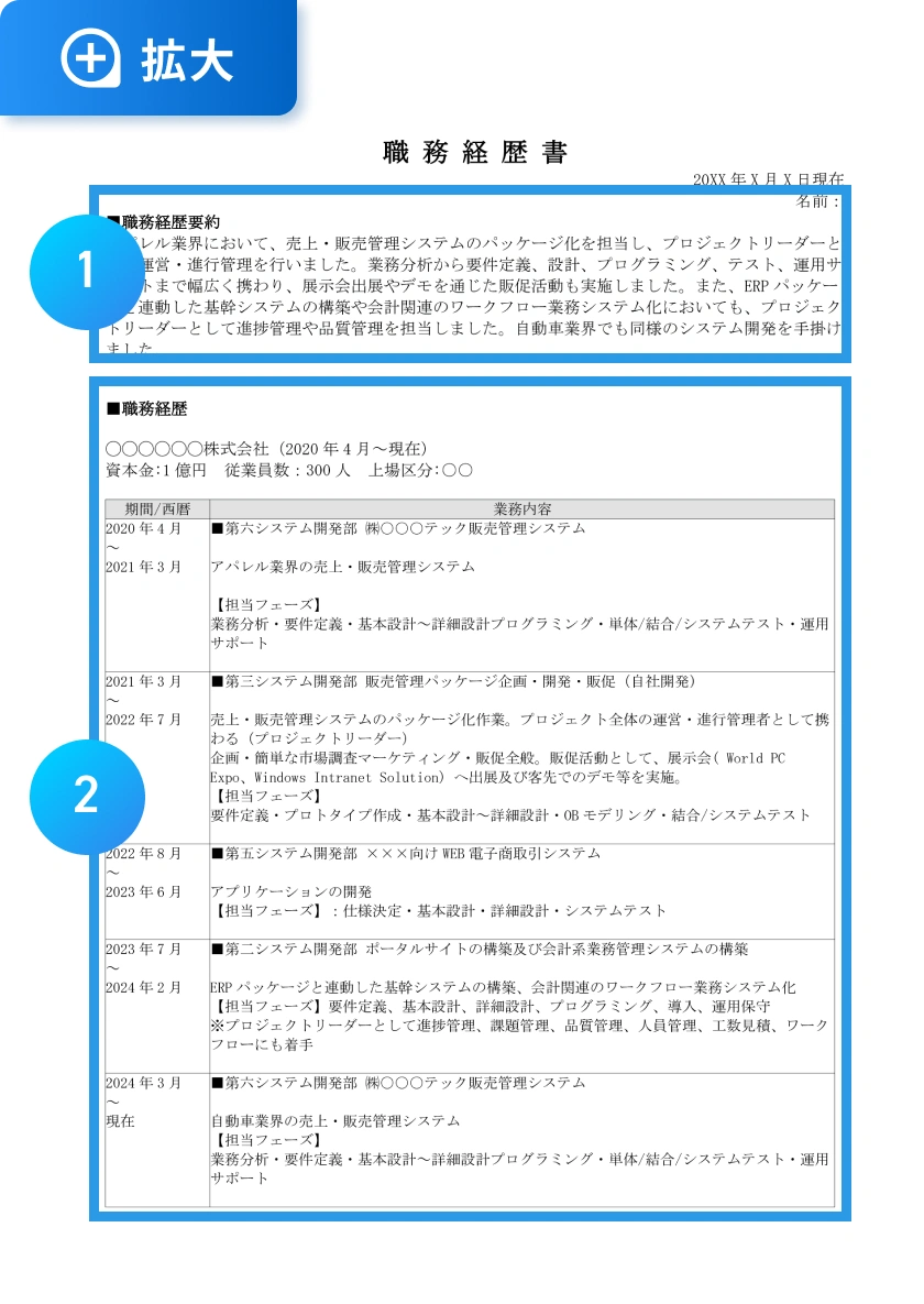 職務経歴書の記入例1